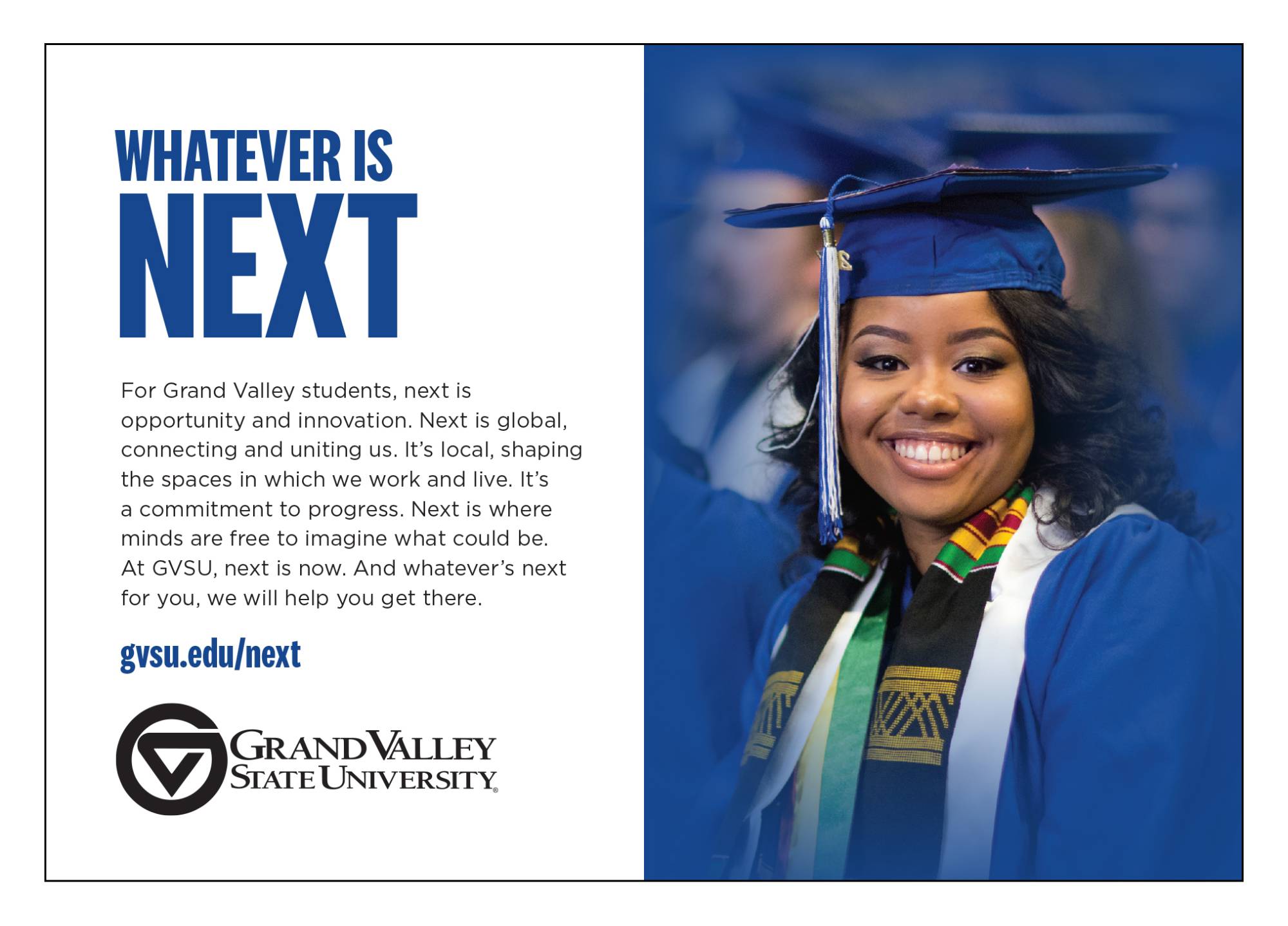 Advertisement example featuring a student in a cap and gown